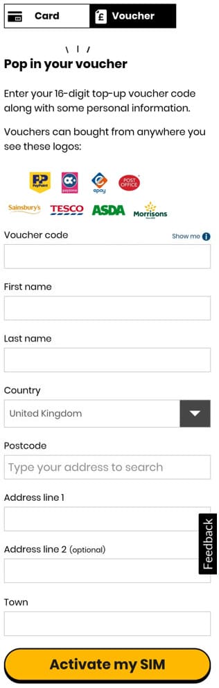 Activate giffgff SIM with Voucher Code
