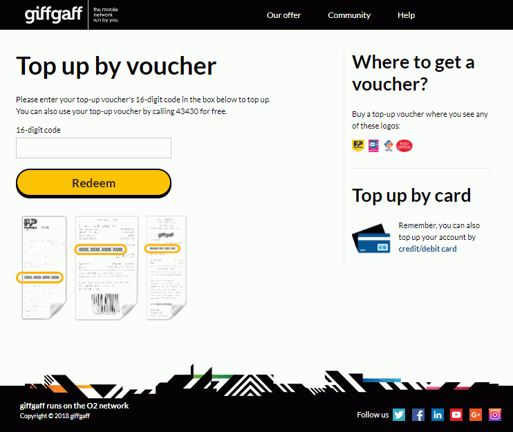 Top Up with voucher giffgaff